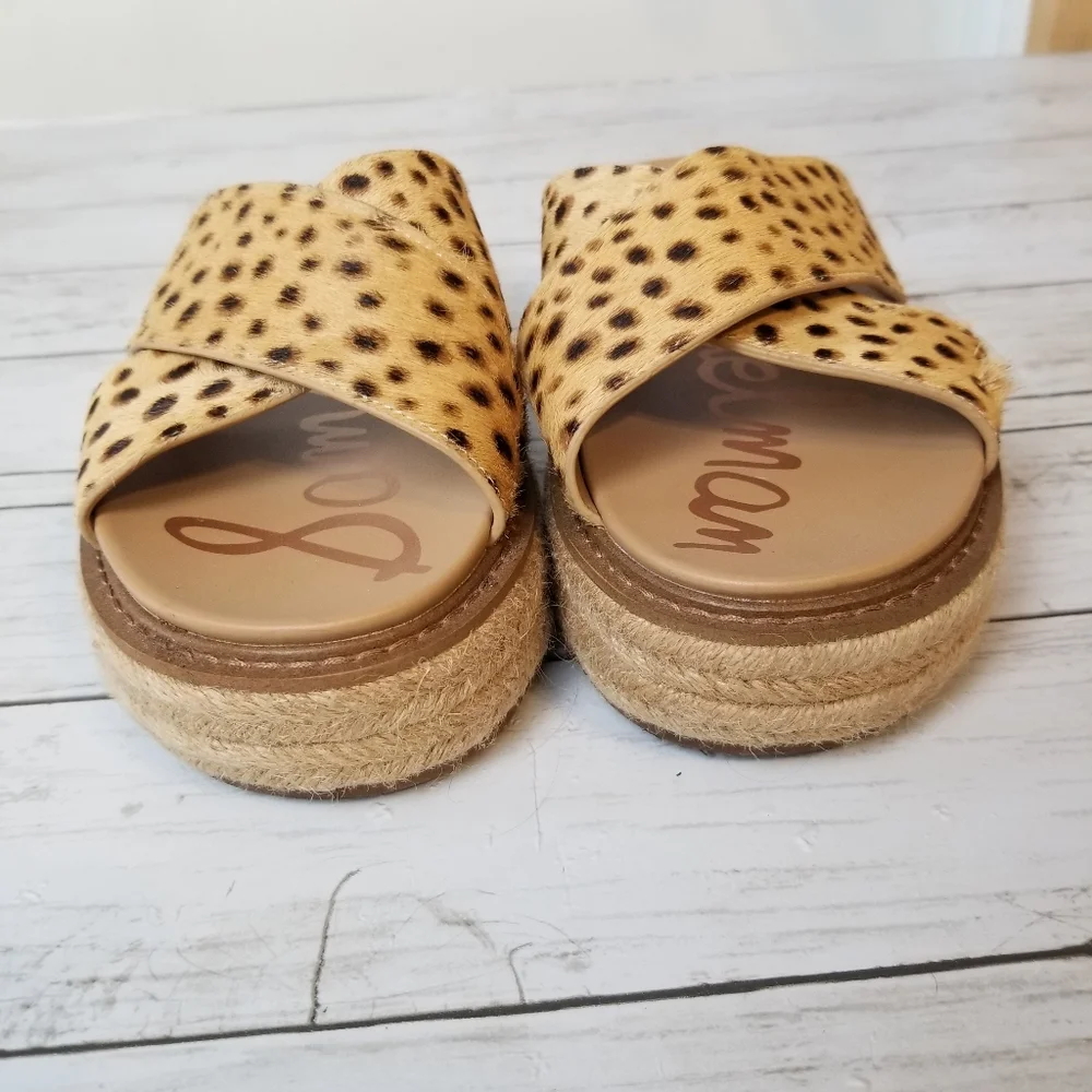 Sam Edelman Korina Leopard Print Calf Hair Espadrille Platform Slide Sandals